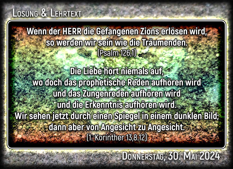 Losung und Lehrtext für Donnerstag, den 30. Mai 2024